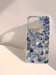 Bow-Knot1pc Blue Bow Rose Pattern Shiny Waterproof Shockproof Non-Slip Soft Protective Phone Case, Compatible With IPhone 16/16PRO/16PRO MAX/16PLUS - Multicolor - View 3