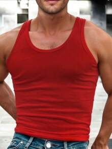 Playera Ajustada de Tirantes para Hombre con Cuello Redondo y Hombros Descubiertos para Gimnasio - Rojo - Ver 2
