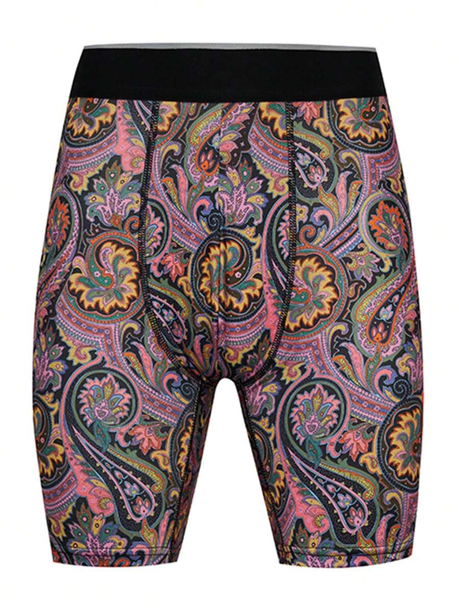 Men's Fashion Paisley Print Boxer Briefs - Pink - View 1