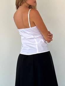 Women Y2k Crop Tank Top Low Cut Sleeveless Cami Top Sexy V Neck Spaghetti Strap Camisoles Summer Going Out Top - 白色 - 查看 2