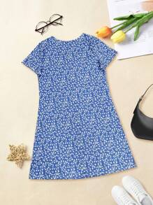 Fashionable Lightweight Elegant Ditsy Floral Short Sleeve Long Dress For Women, Versatile Casual Vacation Office Wear, Spring/Summer Popular New Style