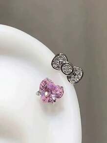 1pc Cute Butterfly Horseshoe Pink Heart Zirconia Titanium Earring Stud For Women, 1.2mm Thickness, Fashion Jewelry Gift