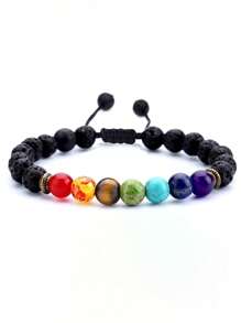 1 Stück Geflochtenes Seil Armband für Herren, 8mm Lavastein Perlen Chakra Armband, geflochtenes Seil Armband mit Naturstein, Yoga Armband, Meditation Schmuck