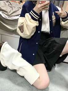 Calentadores de pierna con volantes de encaje multicapa, calentadores de muslo de punto de cable, calcetines Lolita negros y blancos para mujer