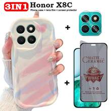 3 件套荣耀 X8C 手机壳 + 钢化玻璃屏幕保护膜 + 磨砂膜 + 奶油色心形图案手机壳 + 相机镜头膜，适用于荣耀 X8C - Honor X8C - 查看 15