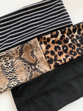 1 件豹纹宽弹性头带，运动吸汗带，适合跑步、骑自行车、健身、日常佩戴