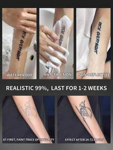 1 pieza Tatuajes temporales de estilo guerrero espartano, tatuajes semipermanentes impermeables y resistentes al sudor que duran de 1 a 2 semanas, con tinta herbaria realista, antifricción y no reflectante, tatuajes falsos negros para mujeres y hombres, pegatinas para tatuajes en el brazo, pecho, pierna, abdomen, cintura, dedo y cuello, arte corporal modernista - Negro - Ver 5