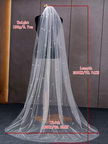 1 pieza Velo de novia estilo catedral con perlas, adecuado para bodas, fotografía, accesorios de fiesta, accesorios de oficina de registro con peine, ropa de otoño para mujeres - V130 - Ver 24