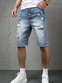 Teen Boy Style Comfortable Casual Denim Mid-Length Shorts - Blue - View 1