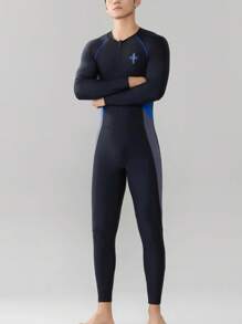 1 Peça Roupa de Banho Masculina de Estilo Esportivo Elegante com Estampa de Letra, de Manga Longa e Calça Longa, Design Elástico e Afunilado, Adequado para Esportes, Praia, Natação, Surfe na Primavera/Verão, Tecido de Malha que Cobre Todo o Corpo