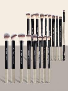 MAANGE 18Pcs Professional Aluminum Tube Eye Makeup Brushes With Velvet Bag,Soft Smudge Brush Concealer Brush Highlight Brush Foundation Brush Contour Brush Eyeshadow Brush Shadow Brush Blending Brush Eyebrow&Eyelash Brush,Makeup Tools With Soft Fiber And Skin Friendly For Easy Carrying,Brush For Travel,Gifts For Women&Girls - 黑色 - 查看 5