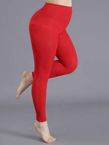 1件装女士加大码时尚紧身连裤袜，轻薄高弹 - 紅色 - 查看 4