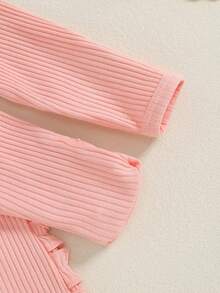 Baby Girls Casual Long Sleeve Jumpsuit Crew Neck Letter Print Bodysuit Rompers With Headband For Spring Autumn - Watermelon Pink - View 7
