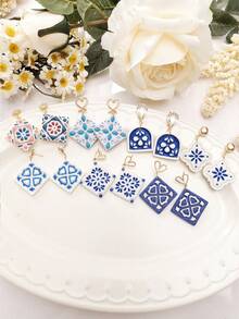 8件套传统中国古典风格“青花瓷”系列瓷砖粘土切割模具，用于DIY耳环首饰制作 - TH020 - 查看 6