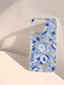 Funda de teléfono con flores, funda de teléfono azul, 1 pieza, funda de teléfono suave a prueba de golpes y a prueba de agua con patrón floral minimalista azul con brillo, compatible con Apple - Multicolor - Ver 3