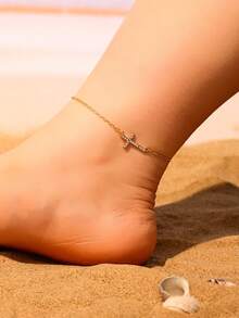 1pc Fashionable Minimalist Cross Design Chic Beach Anklet - Gold - View 2