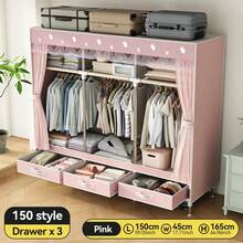 Mesh Fabric Wardrobe With Drawers, Simple Portable Closet Cloth Cabinet For Rental House/Bedroom/Dorm, Economic & Durable - Multicolor - View 13