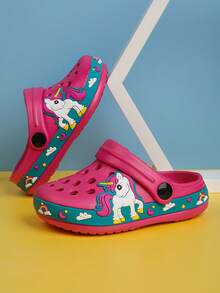 Girls' Fashionable Casual Lightweight Cute Unicorn Cartoon Hollow Breathable Sandals, Summer - Hot Pink - View 2