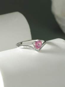 1 pieza Anillo de plata de ley 925 con forma de corazón y circonita cúbica de moda clásica para mujeres