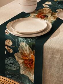 1pc Vintage Watercolor Style Floral, Leaves & Plants Pattern Rectangular Single-Sided Printed Table Runner, Suitable For Dining Room, Kitchen, Home Decor, Furniture Cover, Indoor/Outdoor Events, Gifts For Family