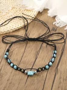 1 件波西米亚风格皮革和金属绳头带发饰，学校用品，学院，头带 - 彩色 - 查看 3