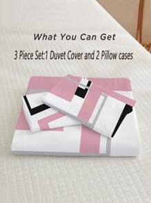 3PCS Geometric Pattern Black Gray Printed Duvet Cover Set (1*Duvet Cover + 2*Pillowcase, Without Core)- Lightweight Breathable Bedding Set For Bedroom & Dorm Room With Geometric Print, Comfortable Coverlet & Bedspread - Easy Care, Hypoallergenic, And Gentle On Skin