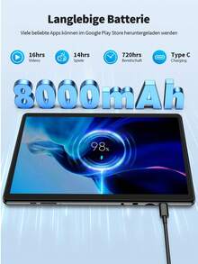 Relndoo 安卓14平板电脑，带键盘，10英寸平板电脑，12GB RAM+128GB ROM，二合一平板电脑，含保护套、鼠标、手写笔，支持802.11n 2.4G/5G无线网络，5MP+8MP双摄像头，1280*800像素高清触摸屏，8000mAh电池，通过认证，适用于在线课程、工作、娱乐等用途（不含适配器）。