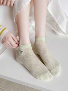 5 pares de calcetines de tobillo transpirables y que absorben la humedad con acento de lazo de estilo primavera/verano en colores aleatorios