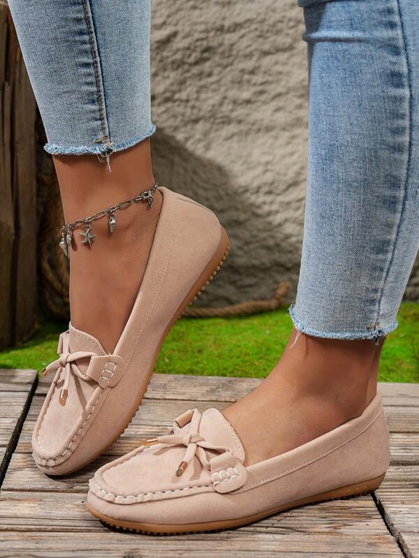 Women's Fashion Bow Decor Loafers - Low-Top Flat Shoes - Spring/Summer New Arrivals - Comfortable & Versatile - Casual Style - Daily Wear - Office Commute - Bow Design - Flat Shoes - Low-Top Shoes - Faux Suede Material Women's Fashion Comfortable Casual Soft Slip-On Black Versatile Handmade Moccasins Loafers, Multi-Color Sexy Leopard Print (Color Randomly Distributed)