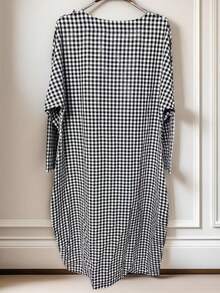 Comfortable Loose Plaid Cross-Over Elegant Round Neck Dress - Black - View 2