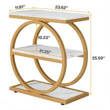 Tribesigns End Table, Narrow End Table With 3 Storage Shelves, Wood Side Table With Black Metal Frames, Industrial Small Sofa Side Table For Living Room, Slim Nightstand And Bedside Table For Bedroom - White & Gold - View 2