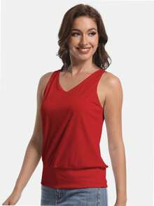 Summer V Neck Women's Sleeveless Tank Top Casual Top Loose Bandeau Bottom - Đỏ - Xem 4