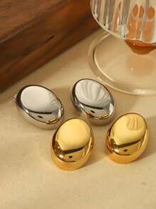 1 Pair Minimalist Elegant Smooth Oval Stainless Steel Stud Earrings, Suitable For Women's Daily Wear/Party, Great Gift For Her