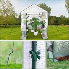 Walk-In Greenhouse For Outdoors,57 X 57 X 76''/57 X 85 X 76'' Portable Greenhouse,3 Tiers 6 Shelves Green House Kit W/ Zippered Door Anchors And Ropes, Plant Garden Hot House For Garden Patio Backyard - White-143*143*195cm - 查看 3