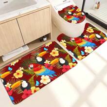 [Popular Choice] 1pc/4pcs Bathroom Shower Curtain Set, Bathroom Decor, Bathroom Mat, Featuring Parrot, Macaw, Tropical Plants, Poodle Patterns, Four Seasons Themed Decoration, Classic Luxury Style Bathroom Accessories, Includes 12 Hooks Fall Decor Back To School