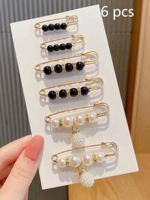 6/8/12pcs/Set Faux Pearl Safety Pins Set, Waist Clips For Pants, Shirts & Dress To Prevent Exposure