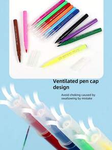 12-Color Soft-Head Watercolor Pen Set Large Capacity Drawing Pen Student Art Drawing Color Pen + Cartoon Mini Doodle A 50 DIY Notes Coloring Book Watercolor Coloring Book Drawing Book - Multicolor - View 7