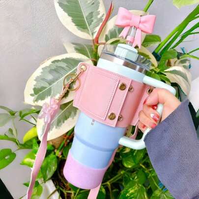 1 件 PU 皮革瓶架，可调节肩带，纯色，便携，带信用卡槽和钥匙扣，适合 30-40 盎司瓶子，适用于旅行、健身房、露营、节日礼物、庆典、派对、周年纪念、高端装饰、返校用品