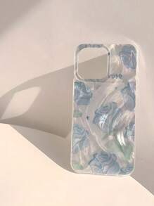 Funda de teléfono suave, a prueba de golpes y resbalones, con patrón de rosa azul claro brillante, resistente al agua, compatible con 16/16 Pro/16 Pro Max/16 Plus