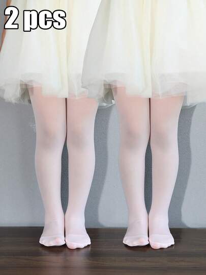 2pcs Baby Girls' Plain Color Tights, High Stretch Sheer Pantyhose, Suitable For Spring/Summer/Autumn/Winter
