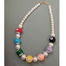 Collar de perlas único con números y letras de billar de colores exagerados, estilo bohemio y hip hop, para mujeres y niñas, cuentas de color aleatorio