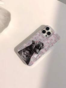 1 pieza Funda de teléfono móvil para mujer elegante con estampado animal de leopardo brillante, a prueba de huellas dactilares, resistente a arañazos, transparente, suave, brillante y lisa.