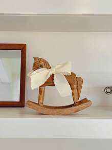 1pc Wooden Horse Creative Hand Carved Wooden Horse With Ribbon Vintage Rustic Series Retro Vibe Style Rocking Horse Desktop Decor Ornament For Friends Commemorative Gift Decorative Accessories