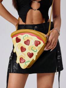 Bolsa Transversal Novidade Forma de Pizza Cartoon Mulheres, Bolsa de Ombro Fofa para Meninas, Bolsas e Bolsas da Moda