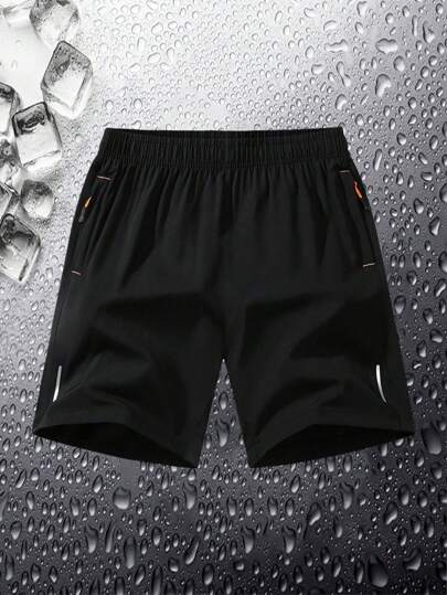 2025 Men's Drawstring Waist Zipper Pocket Reflective Stripe Print Cooling Casual Outdoor Sports Quick Dry Beach Shorts