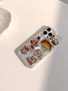 1 pieza Funda suave para teléfono a prueba de agua, a prueba de golpes, antideslizante, con diseño de postre y brillos compatible con iPhone 16/16Pro/16Pro Max/16Plus