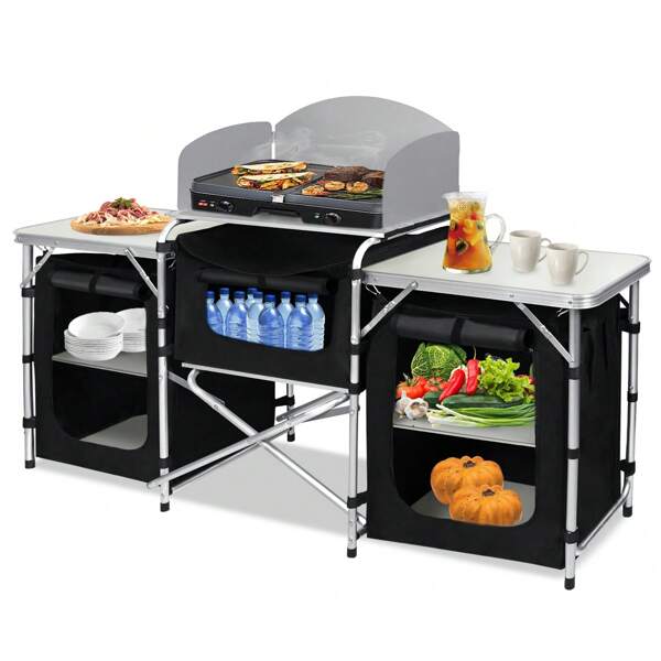 Froadp Cucina da campeggio Mobile da campeggio pieghevole per esterni Mobile da campeggio con pannello in MDF Cucina da campeggio con alluminio e tessuto Oxford Mobili da campeggio