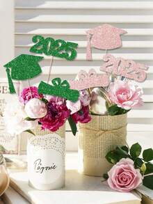 6pcs 2025 Graduation Party Decoration Flower Vase Inserts, Class Of 2025 Congrats Grad Graduation Party Decor, DIY Flower Vase Inserts And Cake Card Inserts Decorative, Graduation Party Favor, Graduation Season Vase Decoration, Home Decor, Table Decorations, Photography Props Background Decoration, Graduation Gifts - 6pcs - View 2