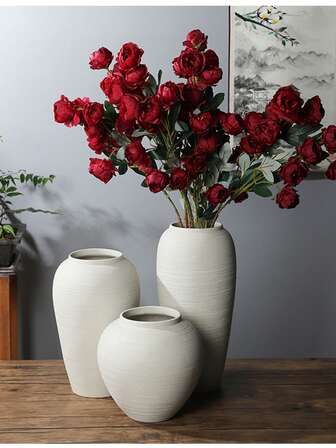 1pc White Ceramic Decorative Vase, Large Floor Vase, Minimalist Design, Retro Style, Decorative Style, Hotel Decor, Table Centerpiece, A Unique Gift. Entryway, Dining Table, Kitchen, Wedding, Home Decor Room Decor Flower Vase Glass Vase