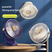 Desktop Clip Fan, Home Multi-Function 5-Speed Adjustable Upright Electric Fan With 3-Level Night Light, Rechargeable Battery 300mAh, Can Be Hung On Wall Or Placed On Desk - Wall Mounted Desktop Fan With Night Light - View 2